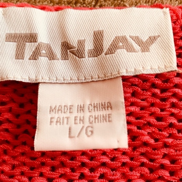 TanJay Coral Open Weave With Beading Detail V-Neck Sweater Women's Size Large - Picture 9 of 14